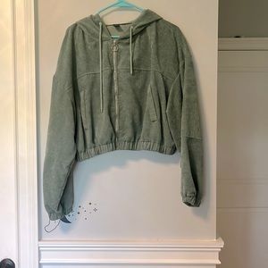 Cropped Jacket, Drawstring hoodie, Size XL, Color Green, Oversized,Baggy